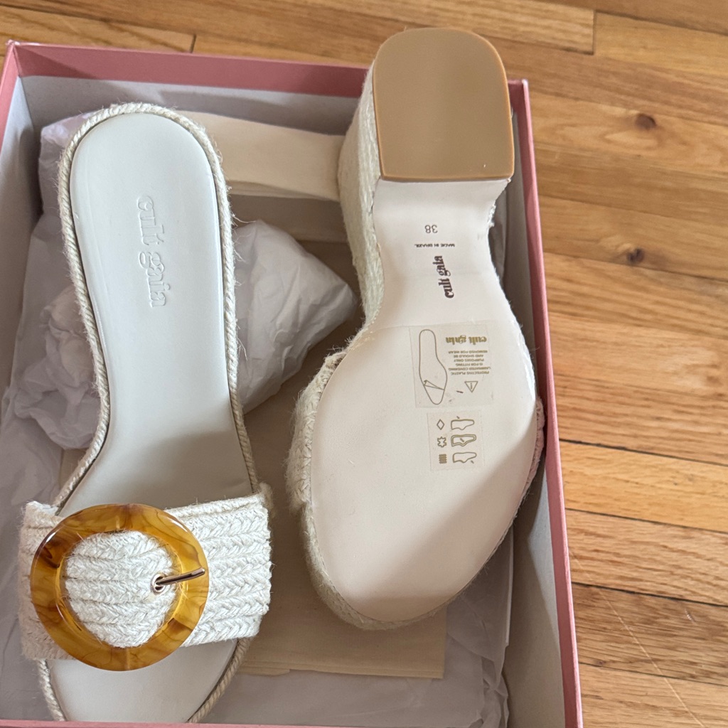 Cult Gaia White Espadrille Slides With Tan Accent